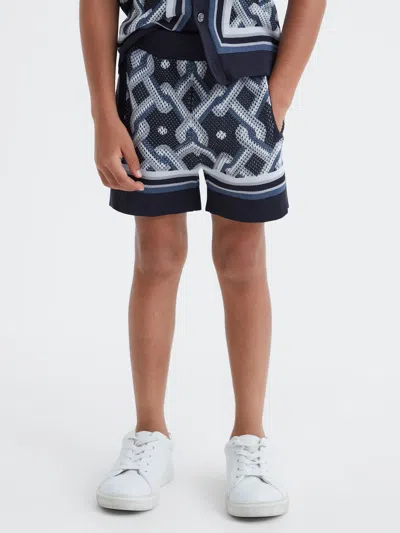 Reiss Kids' Navy Multi 9-13 Yrs Knitted Elasticated Waistband Shorts