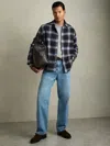 Reiss Navy Multi Check Patch Pocket Overshirt With Wool