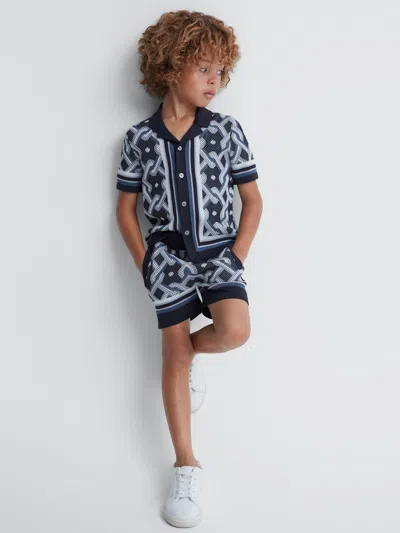 Reiss Navy Multi 3-9 Yrs Knitted Elasticated Waistband Shorts