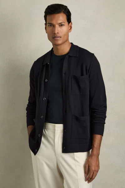 Reiss Navy Merino Wool Button-through Cardigan