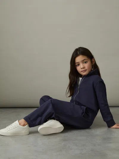 Reiss Navy Nala 9-13 Yrs Jersey High Collar Jumpsuit