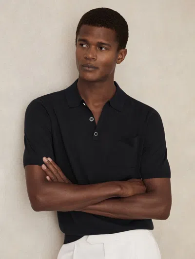 Reiss Navy Nelson Patch Pocket Knit Polo Shirt In Blue