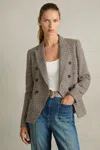 Reiss Navy Neutral Check Cotton-linen Double-breasted Houndstooth-check Blazer In Navy Neutral Check