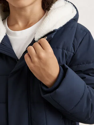 Reiss Navy Nick Fleece-trim Hooded Puffer Jacket In Blue