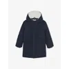 Reiss Navy Fleece-trim Hooded Puffer Jacket In Blue