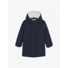 Reiss Navy Fleece-trim Hooded Puffer Jacket In Blue