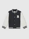 Reiss Kids' Navy/ Off White 13-14 Yrs Colour-block Varsity Bomber Jacket In Black