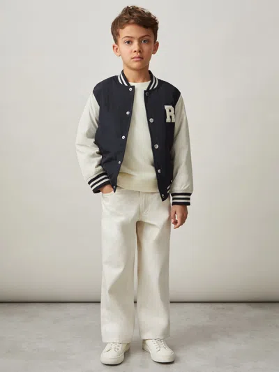 Reiss Navy/ Off White 3-9 Yrs Colour-block Varsity Bomber Jacket In Blue