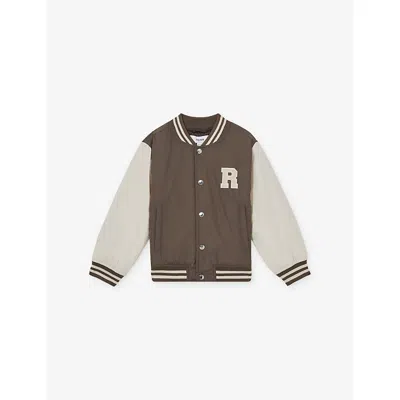 REISS NAVY OFF WHITE ARKAN COLOUR-BLOCK WOVEN BOMBER JACKET 3-9