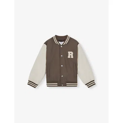 REISS NAVY OFF WHITE ARKAN COLOUR-BLOCK WOVEN BOMBER JACKET 9-13