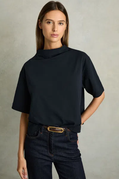 Reiss Navy Olivia Cotton-jersey Oversized T-shirt