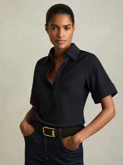 Reiss Navy Open-collar Polo Shirt In Blue