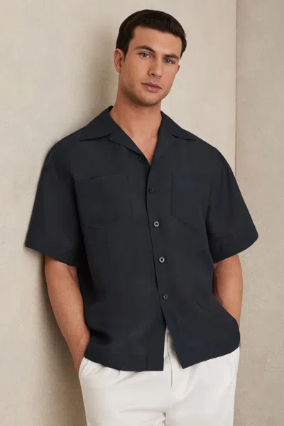 Reiss Navy Organza Twin-pocket Oversize Shirt