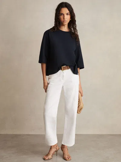 Reiss Navy Oversized Cotton Crew Neck T-shirt In Blue