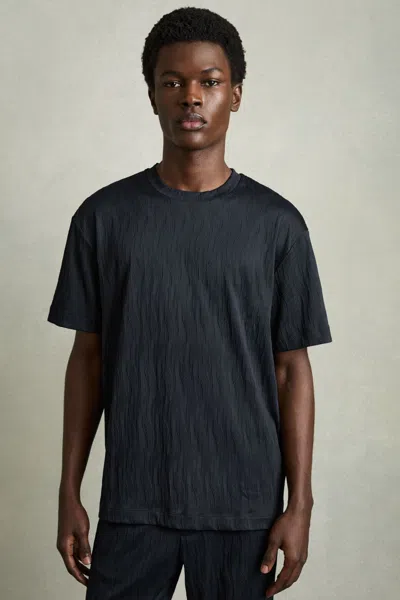 Reiss Navy Oversized Wave-jacquard T-shirt