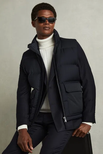 Reiss Navy Dante Patch Pocket Quilted Gilet