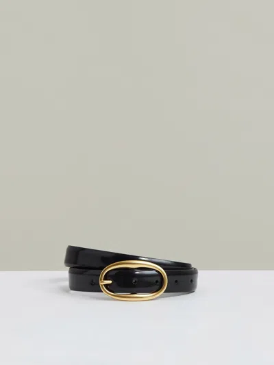 Reiss Navy Patent Leather Oval Buckle Belt In Blue