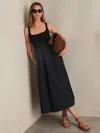 Reiss Navy Perforated-knit Cotton-skirt Midi Dress In Black