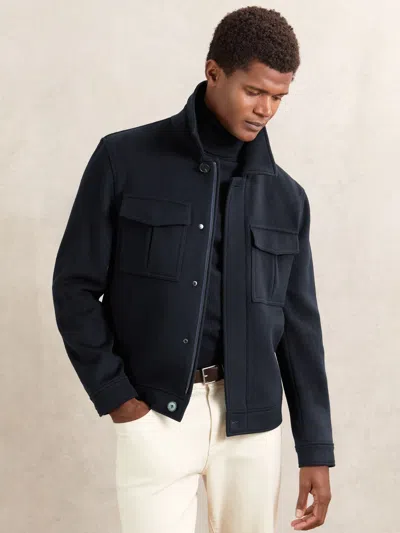 Reiss Navy Perisil Wool Blend Twin Pocket Zipped Jacket In Black