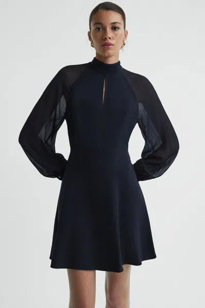 Reiss Perry Sheer Blouson Sleeve Mini Dress In Navy