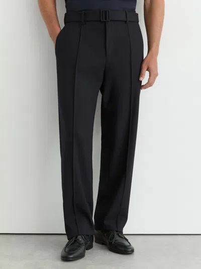 Reiss Navy Peshi Relaxed-fit Belted Pintuck Trousers In Blue