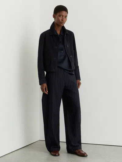 Reiss Navy Petite Barrel-leg Pinstripe Trousers In Blue