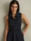 Reiss Navy Petite Belted Wide Leg Jumpsuit In Black