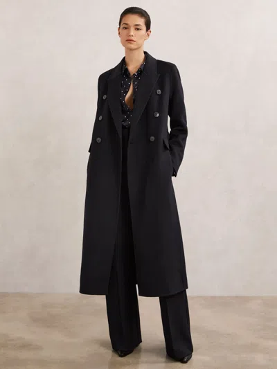 Reiss Navy Petite Double-breasted Blindseam Coat Wool-blend In Blue