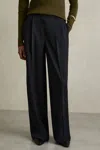 Reiss Navy Eden Petite Elasticated-waist Wide-leg Twill Trousers