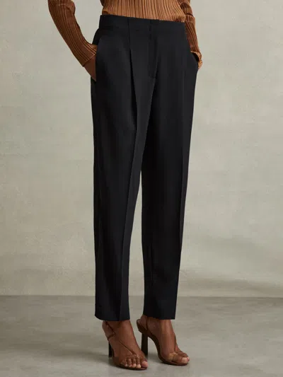 Reiss Navy Petite Front Pleat Tapered Trousers In Blue