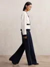 Reiss Navy Petite Knitted Side-stripe Wide-leg Trousers In Blue