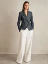 Reiss Womens Baker Peak-lapel Double-breasted Linen And Cotton-blend Blazer Navy
