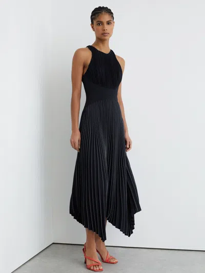 Reiss Navy Petite Pleated Sleeveless Midi Dress In Blue