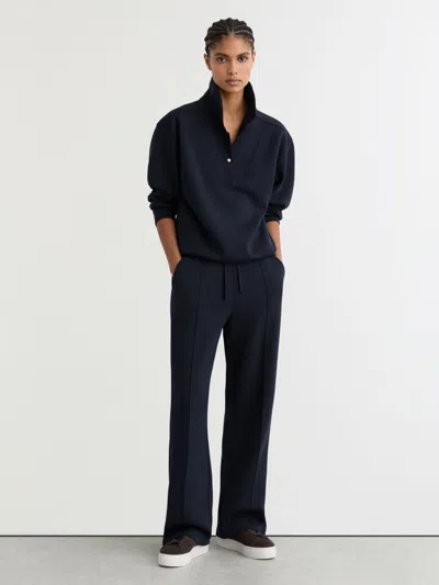 Reiss Navy Petite Premium Interlock Wide-leg Joggers In Blue