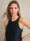 Reiss Navy Petite Satin Drape Lace-trim Dress In Blue