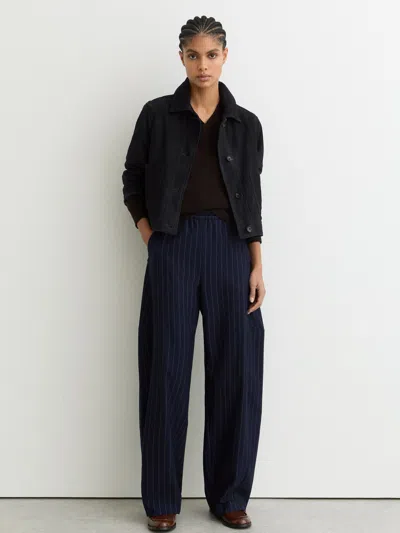 Reiss Navy Petite Suede Cropped Trucker Jacket In Blue
