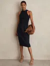 Reiss Navy Petite Tailored Midi Suit Skirt In Blue