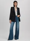Reiss Navy Petite Tailored Textured Wool Blend Double Breasted Blazer In Blue