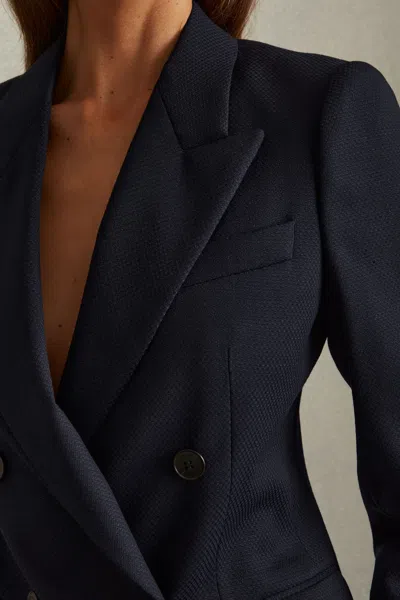 Reiss Navy Petite Textured Double Breasted Suit Blazer