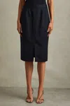Reiss Navy Petite Textured Pencil Midi Suit Skirt In Navy