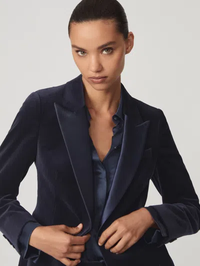 Reiss Navy Petite Velvet Single-breasted Tuxedo Blazer In Blue