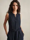Reiss Navy Petite Wide-leg Belted Jumpsuit In Blue