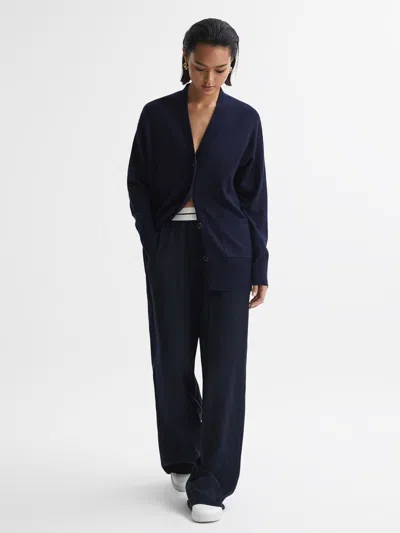 Reiss Navy Petite Wide Leg Elasticated Trousers In Blue