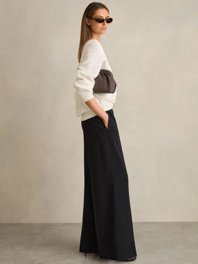 Reiss Navy Petite Wide-leg Elasticated-waist Trousers