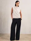 Reiss Navy Petite Wide Leg Elasticated Waist Trousers In Blue