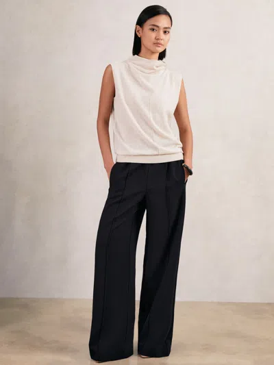 Reiss Navy Petite Wide Leg Elasticated Waist Trousers In Blue