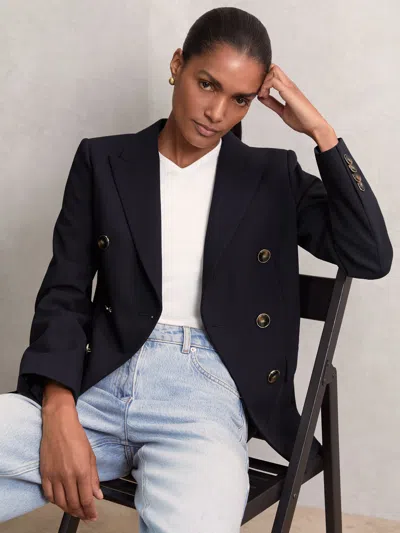 Reiss Navy Petite Wool-blend Double-breasted Blazer In Black