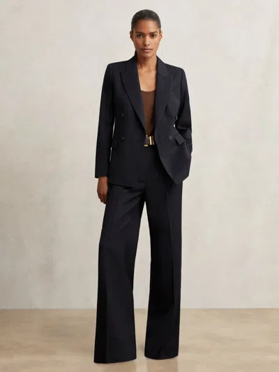 Reiss Navy Petite Wool Blend Double Breasted Suit Blazer In Black