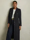 Reiss Navy Petite Wool-blend Single-breasted Coat In Blue