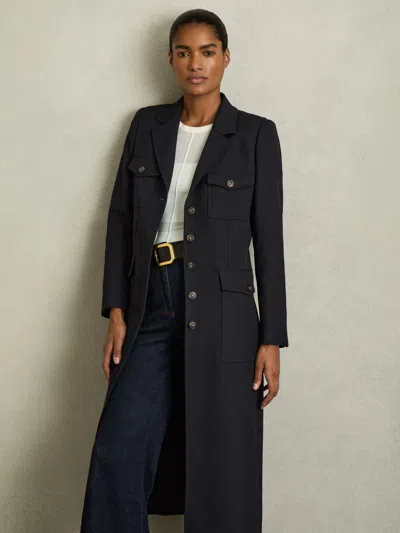 Reiss Navy Petite Wool-blend Single-breasted Coat In Blue